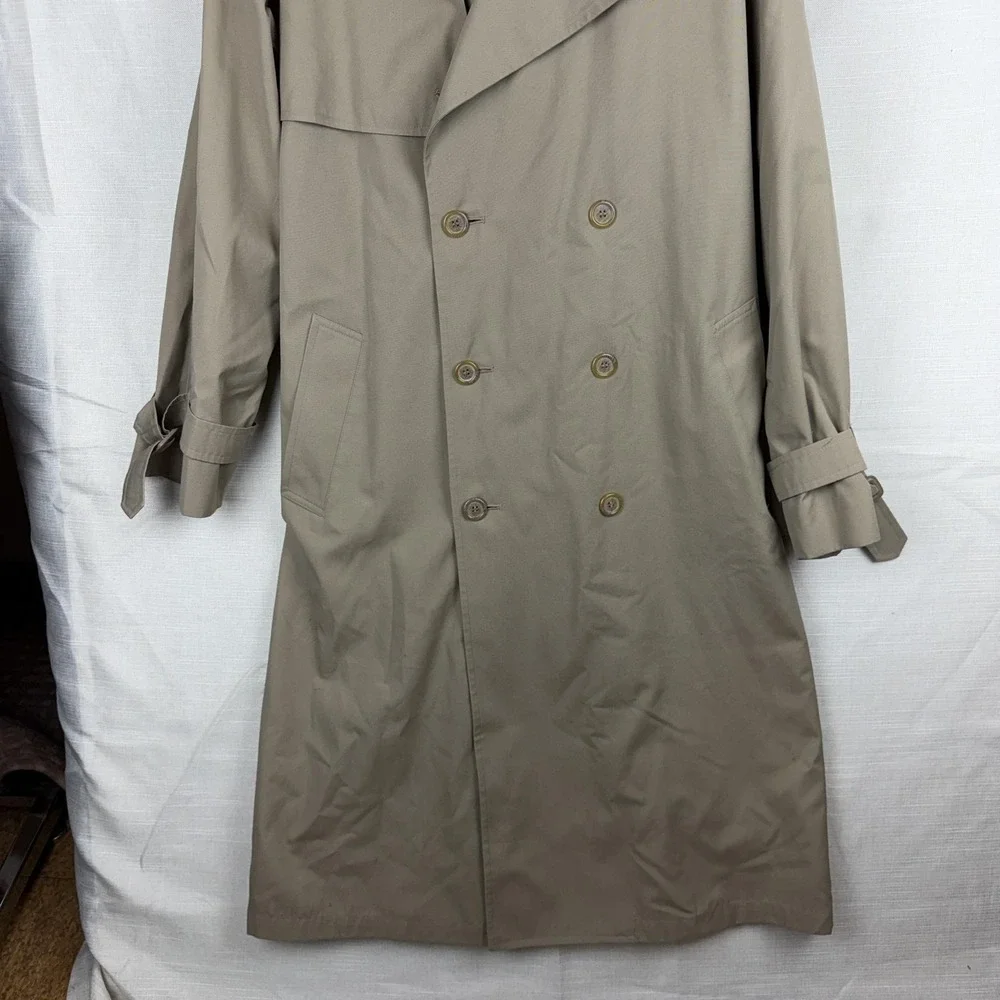 VTG London Fog Trench Coat Mens 44 Beige Belted Double Breasted Long Classic